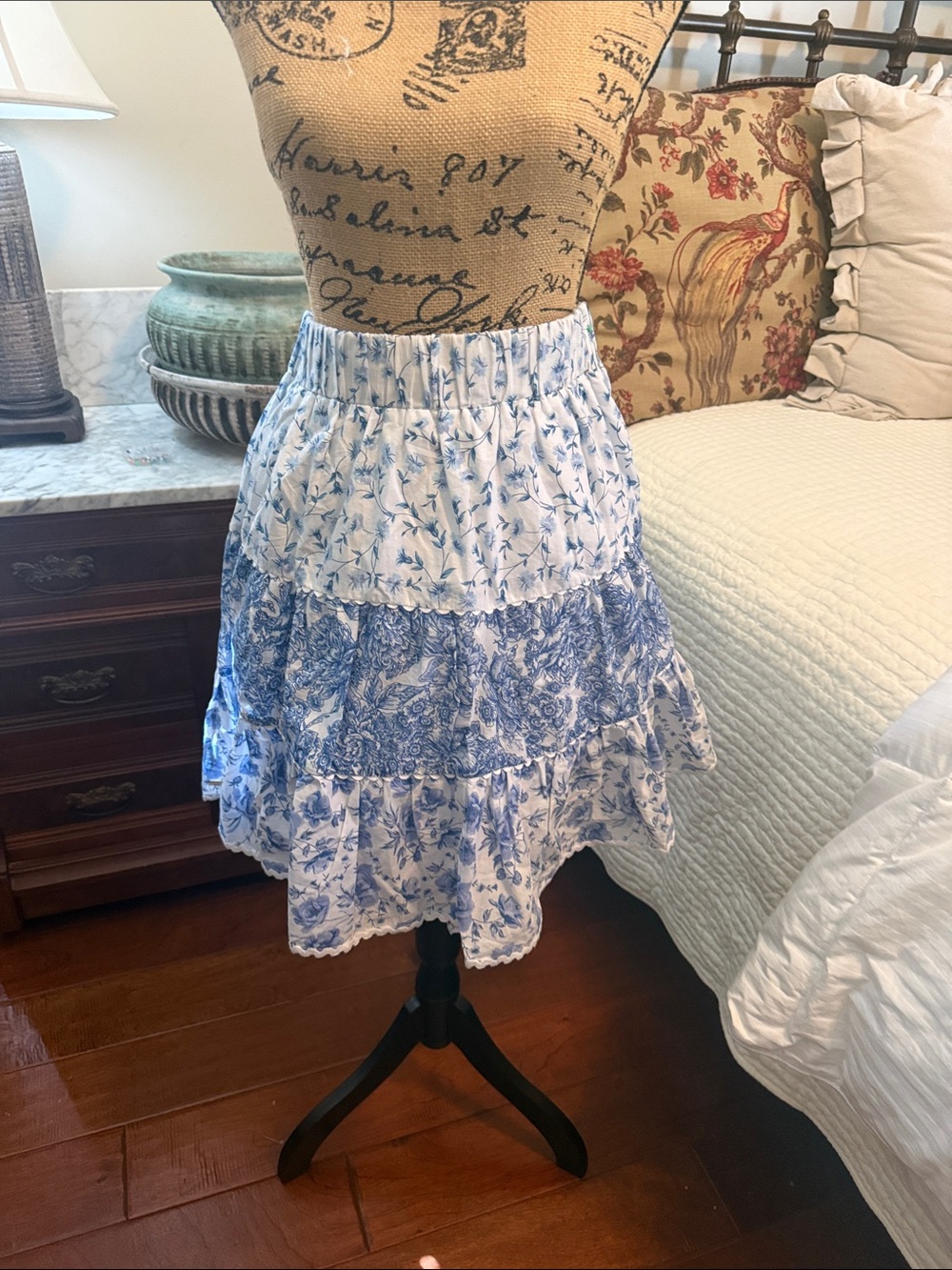 Simply Southern Blue and White Tiered Floral Skirt